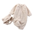 thumbnail image 1 of Rhuody Girls Romper Long Sleeve Crewneck Winter Baby Girls Romper Jumpsuit Warm Outfit With Hat Cozy Toddler Basic Wear Beige 0-3 Months, 1 of 7