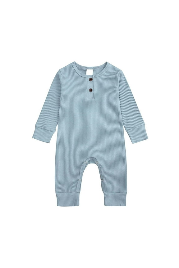 Girls Spring Romper Crewneck Toddler Winter Long Sleeve Boys Girls Ribbed Solid Color Jumpsuit Outwear For Babys Adorable Clothes Blue 0-3 Months