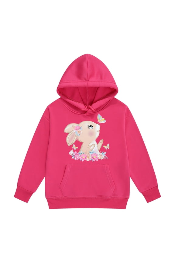 Girls Sweatshirt Bunny Print Pullover Sweatshirt Long Sleeve Crewneck Outerwear Warm Jacket For Autumn Winter Casual Wear Hot Pink 10-11 Years