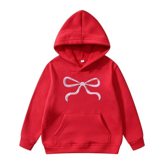 Rhuody Girls Sweatshirt Long Sleeved Graphic Sweatshirts Cartoon Bow Printed Top Autumn Winter Crew Neck Blouse Retro Outfits Red 13-14 Years