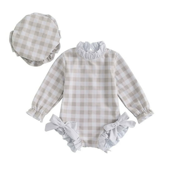 Rhuody Girls Swimsuit 6-12 Months Long Sleeve Swimsuit Romper With Hat Bathing Suit Beach Rash Guard Relax Fit Beach Wear Khaki