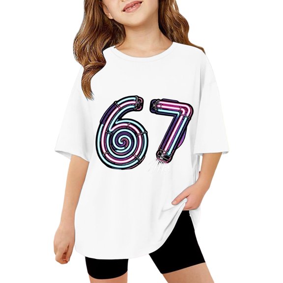 Rhuody Girls T Shirts Short Sleeve Blouse Cartoon Graphic T Shirt Round Neck Tops Fashionable clothes White 11-12 Years