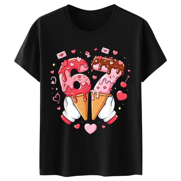 Rhuody Girls T Shirts Short Sleeve Blouse Cartoon Prints Lightweight T Shirt Round Neck Tops Adorable Simple clothes Black 100