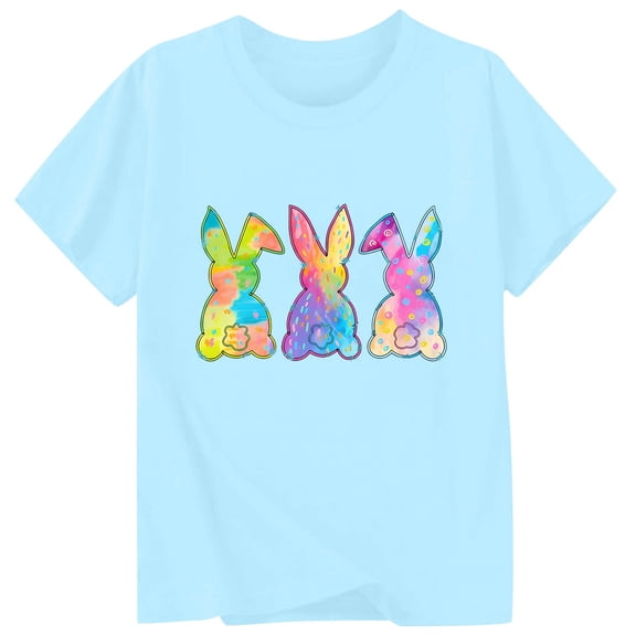 Rhuody Girls T Shirts Short Sleeve Blouse Crewneck Letter Print Relax Fitt Shirt Leisure Tops Relax Fit Simple clothes Light Blue2 0-1 Years