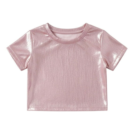 Rhuody Girls T Shirts Short Sleeve Blouse Sequins T Shirt O Neck Tops Lovely Tee Clothes Pink 11-12 Years