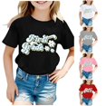 thumbnail image 1 of Rhuody Girls Tops Summer Short Sleeve Crewneck Cartoon Letter Prints Tee 7-8 Years Black, 1 of 4