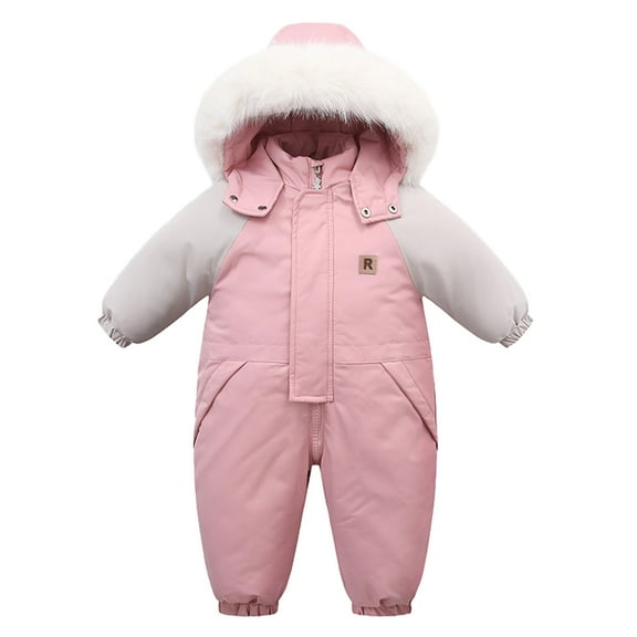Rhuody Girls' Winter Outerwear Jackets Long Sleeve Boys Girls Thicken Hooded Coat Jacket Snowsuit Toddler Windproof Warm Jumpsuit Outwear Wear Lightweight Fashion Winter Coat Pink 2-3 Years