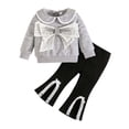 thumbnail image 1 of Rhuody Girls Winter Outfits Crewneck Autumn Long Sleeve Top With Big Bow And Flared Pants Two Piece Fors Grey 12-18 Months, 1 of 6