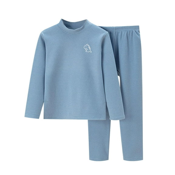 Rhuody Girls Winter Pajamas Warm Underwear Set Velvet Baby Big Children Long Sleeve Round Neck Home Wear Soft Nightwear Blue 4 Years