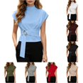 thumbnail image 1 of Rhuody Going Out Tops For Women Short Sleeve Crew Neck Button Front Solid Color Tee Durable Womens Clothes Light Blue, 1 of 4