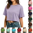 thumbnail image 1 of Rhuody Going Out Tops For Women Short Sleeve Summer Cropped T Shirt Short Loose Fit Round Neck Sporty Tee Casual Women'S Clothing Light Purple, 1 of 6