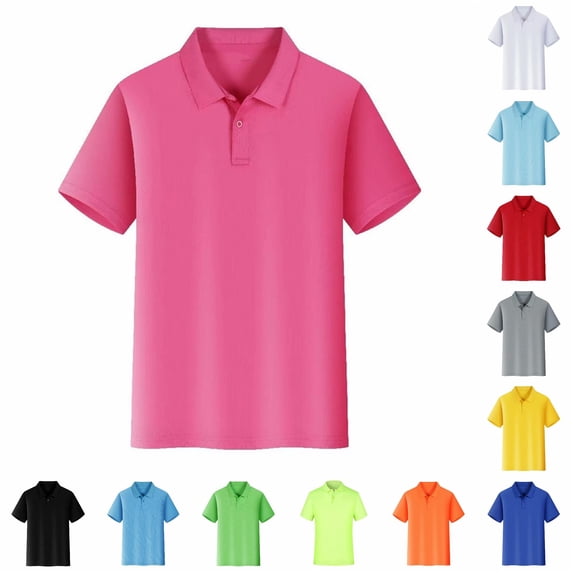 Rhuody Going Out Tops For Women Short Sleeve Summer Work Shirts Button Down Solid Color Lapel Blouse Basic Women'S Clothing Hot Pink