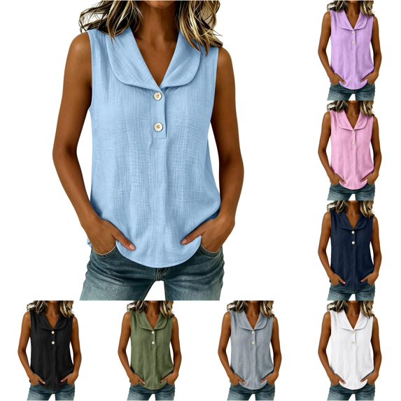 Rhuody Going Out Tops For Women Sleeveless Button Front Shirt For Summer Slouchy Crewneck Tank Tops Womens Clothes Bu1