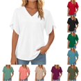 thumbnail image 1 of Rhuody Going Out Tops For Women Summer Solid Color T Shirt V Neck Short Sleeve Tops Casual Women'S Clothing White, 1 of 4
