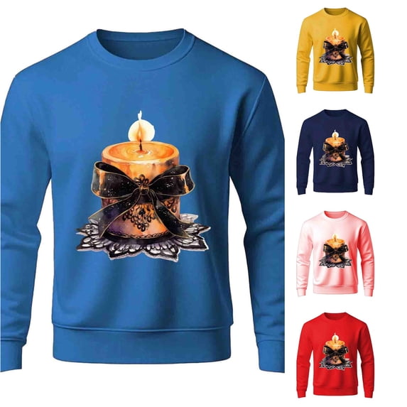 Rhuody Halloween Men Sweatshirts Crewneck Long Sleeve Solid Color Pullover Sweatshirt M Blue
