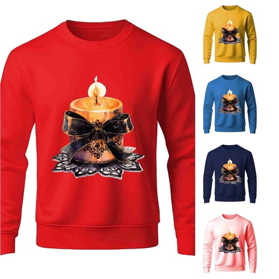 Rhuody Halloween Men Sweatshirts Crewneck Long Sleeve Solid Color Pullover Sweatshirt M Red