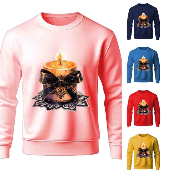 Rhuody Halloween Mens Sweatshirts Crewneck Long Sleeve Solid Color Pullover Sweatshirt 3Xl Pink