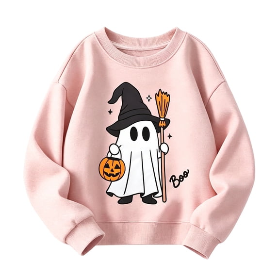 Rhuody Halloween Sweatshirt For Girls Long Sleeve Halloween Sweatshirt O Neck Cartoon Graphic Tops Toddler Leisure Clothing Pink