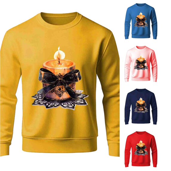 Rhuody Halloween Sweatshirt For Mens Crewneck Long Sleeve Solid Color Pullover Sweatshirt Xl Yellow