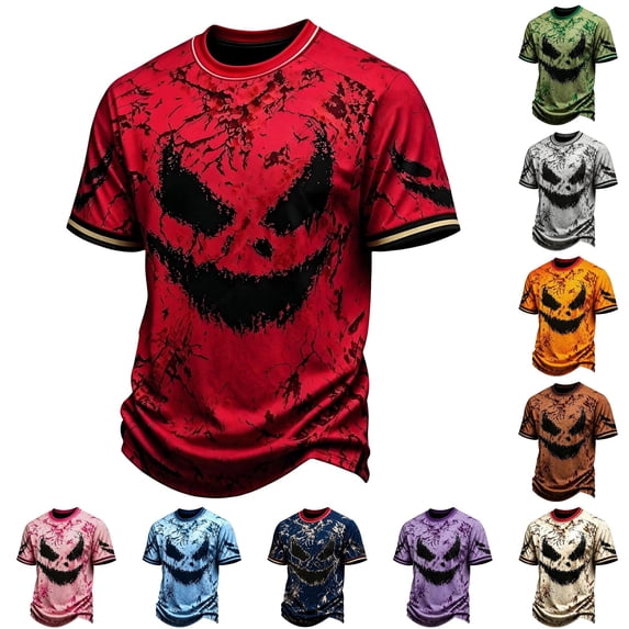 Rhuody Halloween Tops For Boy Crewneck Pumpkin Graphic Short Sleeve Hallowmas T Shirt Little Boys Handsome Wear Red