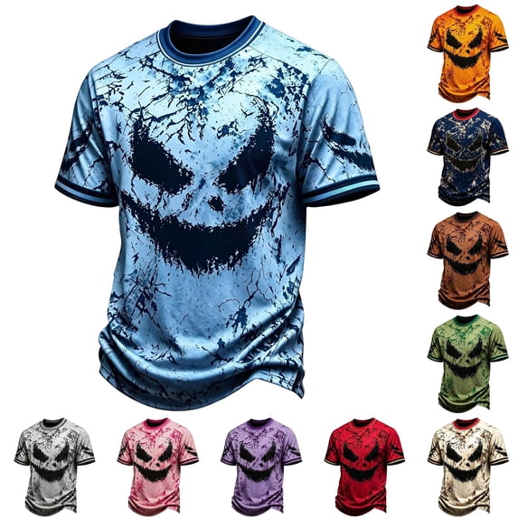 Rhuody Halloween Tops For Boys Crewneck Pumpkin Graphic Short Sleeve Hallowmas T Shirt Little Boys Retro Clothing Light Blue