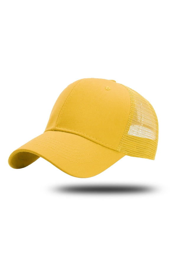 Hat Trucker Hat Baseball Cap Structured Plain Design 6 Panel Adjustable Size Trend Accessories Yellow