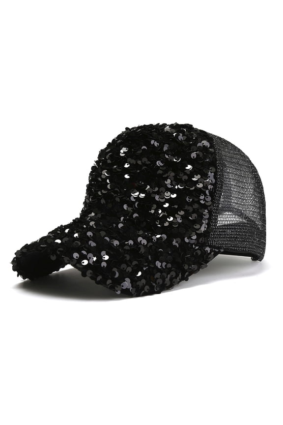 Hat Women Men Sequins Breathable Beach Adjustable Baseball Cap Hop Hat Sun Hat Handsome Wear Black