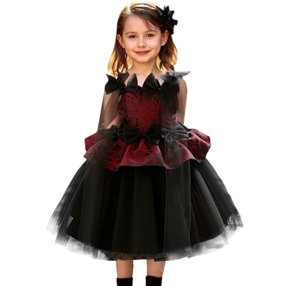 Rhuody Infant Halloween Dresses 6-12 Months Long Sleeve Dresses For Kids Dress With Robe And Satin Fabric For Party Attire Fashion Wear Black