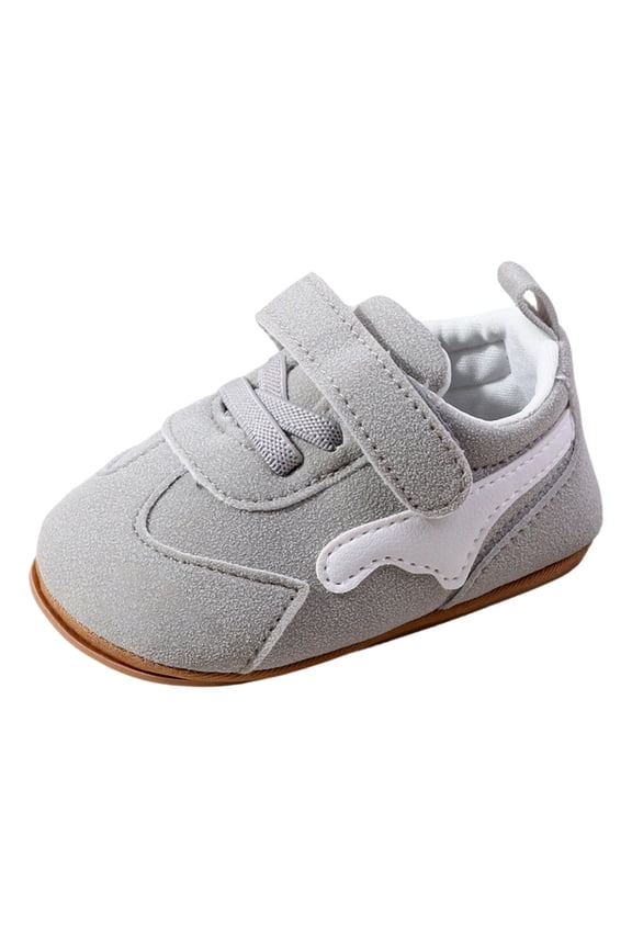 Infant Sneakers For Boys Girls 6-12 Months Hook And Loop Crawling And Walking Shoes Solid Color Indoor Trainers Casual Shoes Grey
