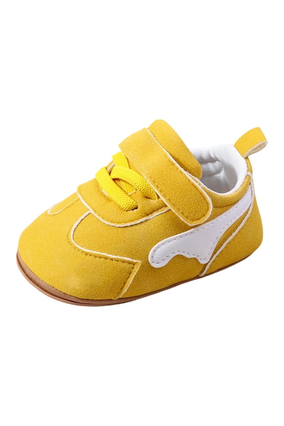 Infant Sneakers For Boys Girls 6-12 Months Hook And Loop Crawling And Walking Shoes Solid Color Indoor Trainers Retro Style Shoes Yellow