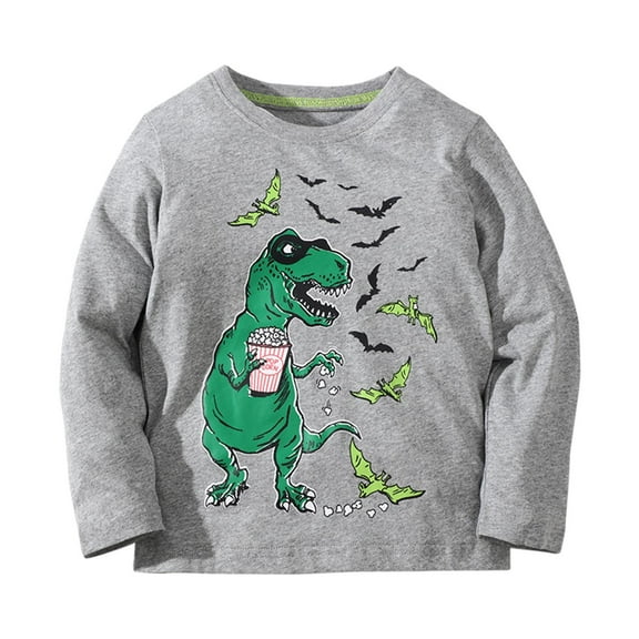 Rhuody Kids Boys Halloween Tops 6-7 Years Boys Long Sleeve T Shirts Dinosaur Bat Print Halloween Kids Top Soft Loose Fit Boys For Fall Winter Lightweight Clothing Grey