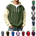 thumbnail image 1 of Rhuody Men Fall Hoodies O Neck Color Match Long Sleeve Sweatshirts Pullover Sweatshirt With Pocket L Army Green, 1 of 4
