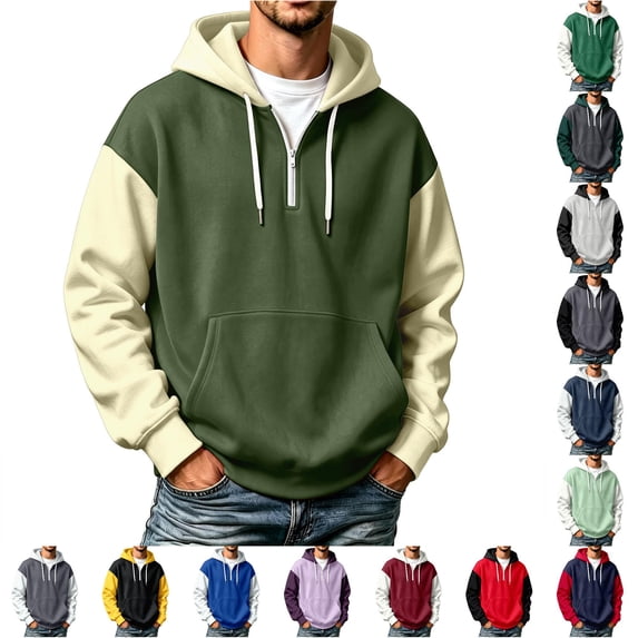 Rhuody Men Fall Hoodies O Neck Color Match Long Sleeve Sweatshirts Pullover Sweatshirt With Pocket L Army Green