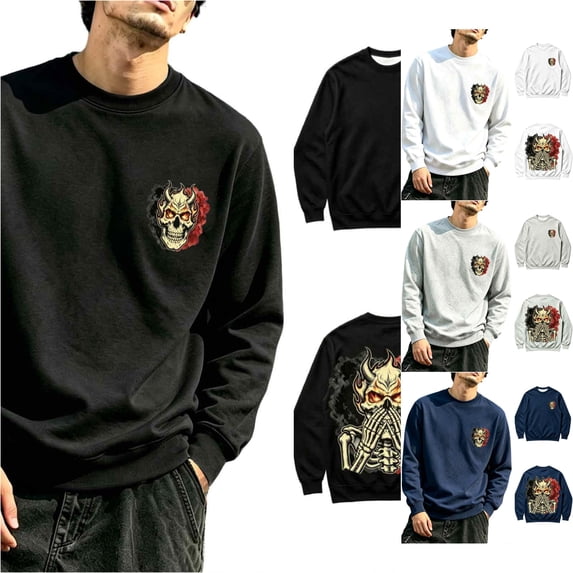 Rhuody Men Fall Sweatshirts O Neck Cartoon Graphic Long Sleeve Pullover Sweatshirt Xl Black