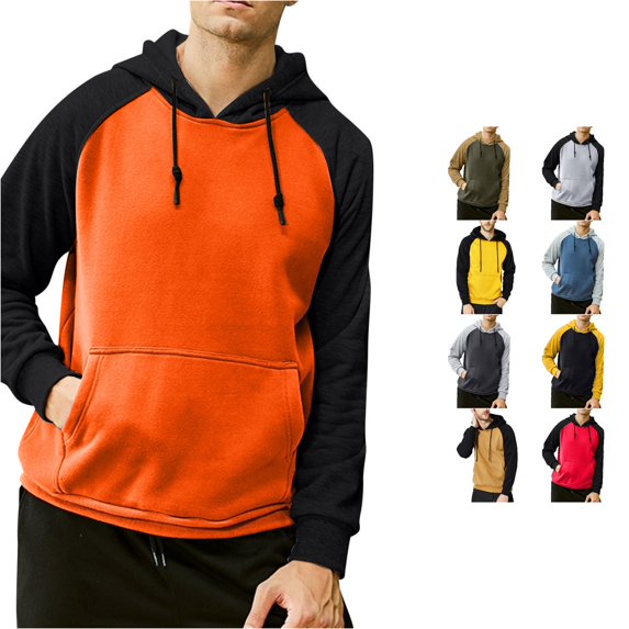 Rhuody Men Hoodies Round Neck Long Sleeve Sweatshirts Color Match Pullover Sweatshirt M Orange