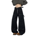thumbnail image 1 of Rhuody Men Jeans High Street Workwear Jeans For Straight Loose Bootcut Denim Trousers Mid Waist Baggy Slacks Simple Style Clothes L Black, 1 of 6