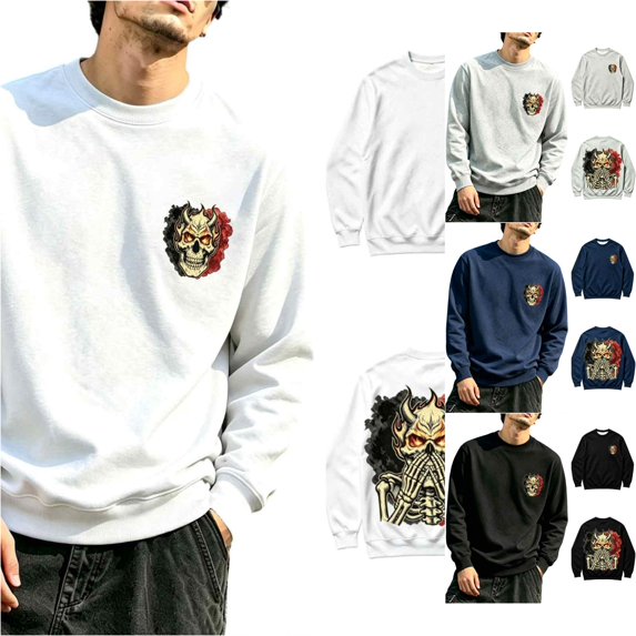 Rhuody Men Sweatshirts O Neck Cartoon Graphic Long Sleeve Pullover Sweatshirt Xl White