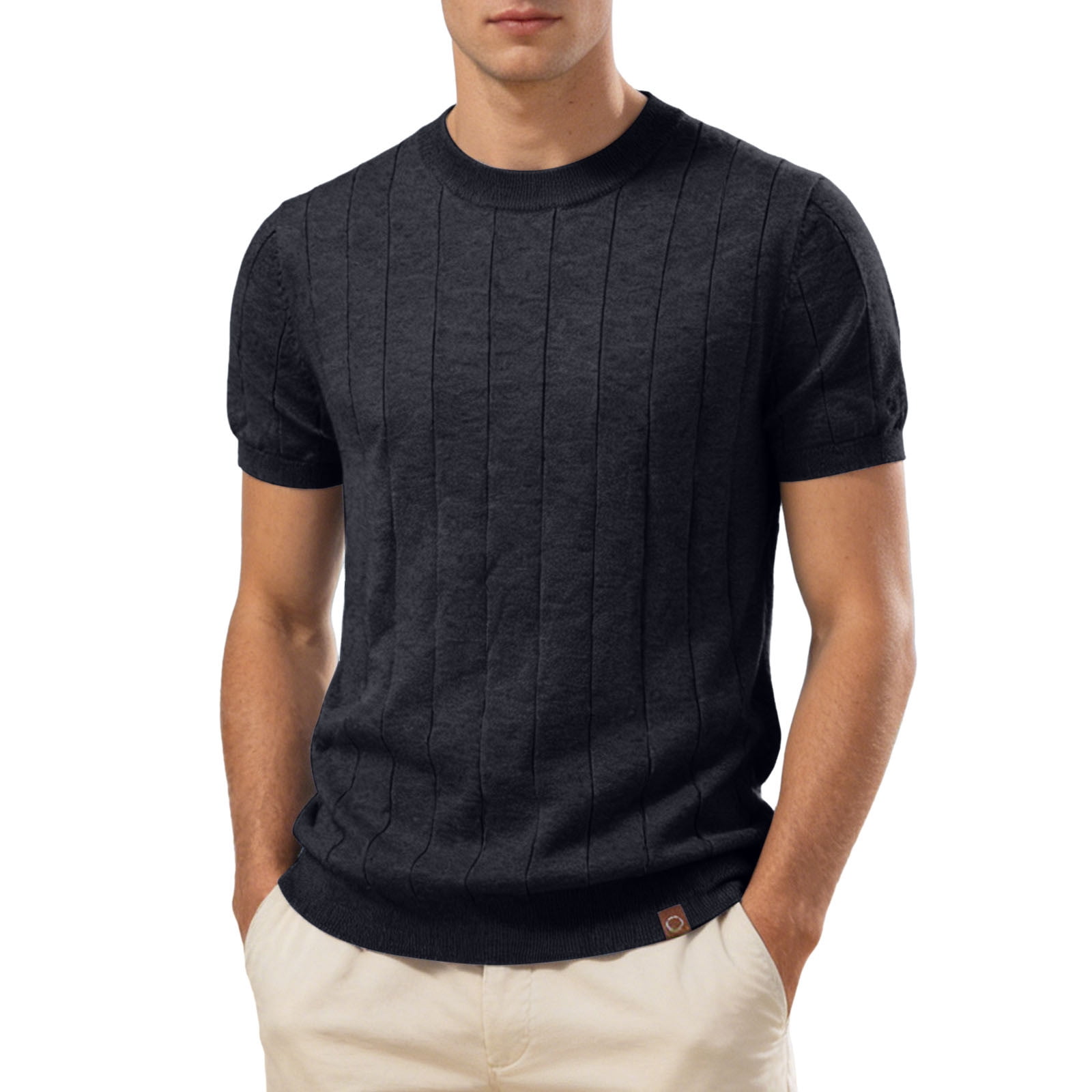 Rhuody Men T Shirts Adult Referee Shirt V Neck Striped Sweatshirt Short Sleeved Top Durable Clothing Black M