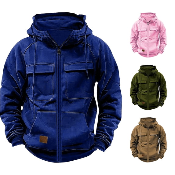 Rhuody Men Winter Hoodies O Neck Solid Color Long Sleeve Hooded Sweatshirt 3Xl Blue