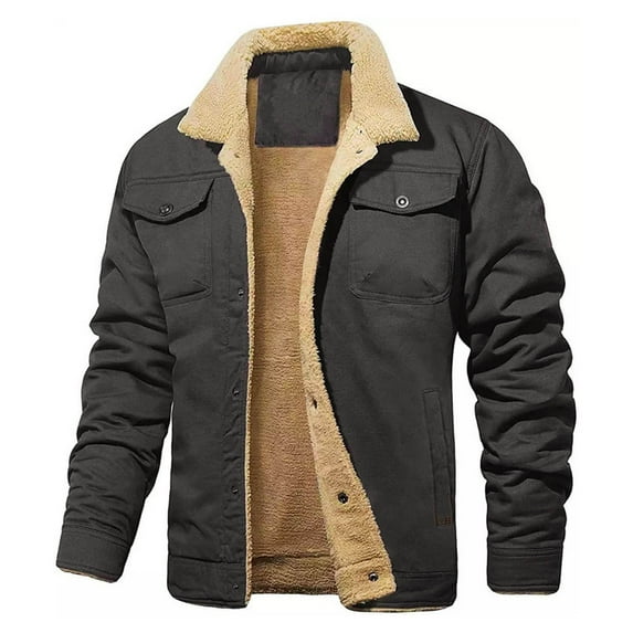 Rhuody Mens Jacket Long Sleeve Solid Color Pocket Cardigan Button Sweater Warm Tops Grey S