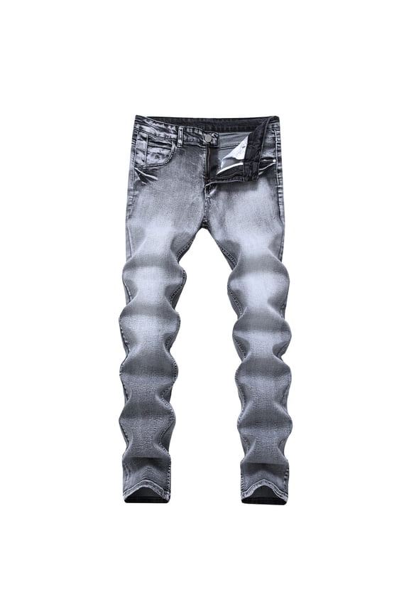 Mens Jeans Ripped Jeans Slim Stretch Fit Outdoor Sports Style Straight Leg Zip Front Distressed Denim Trousers Basic Daily Wear 38 Grey