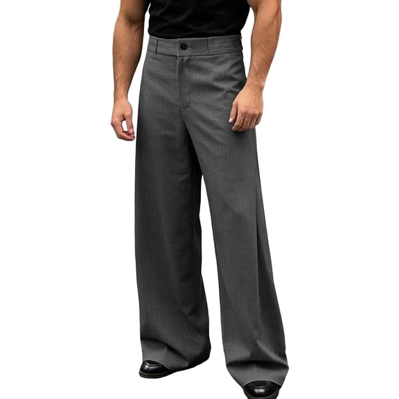 Rhuody Mens Pant Elastic Waist Trousers Straight Leg Solid Color Baggy Slacks Basic Wear Black 2Xl