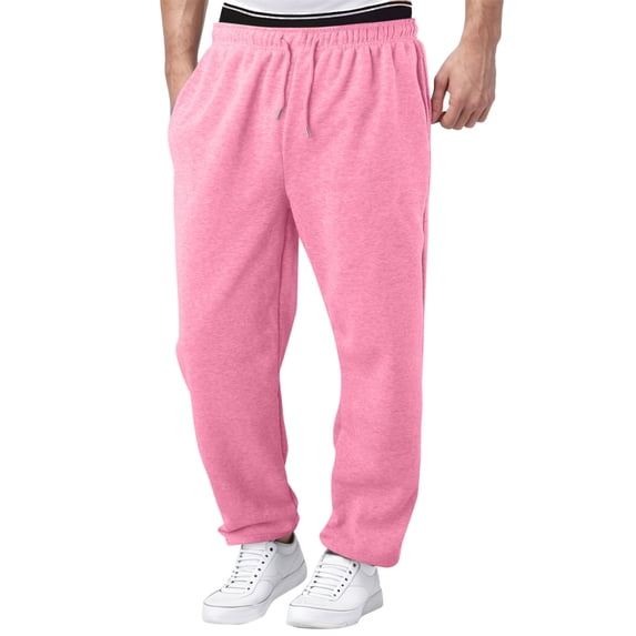 Rhuody Mens Pants High Waisted Workout Pants With Pockets Lined Sweatpants Wide Straight Leg Pants Bottom Joggers Pants Casual Clothes Pink S