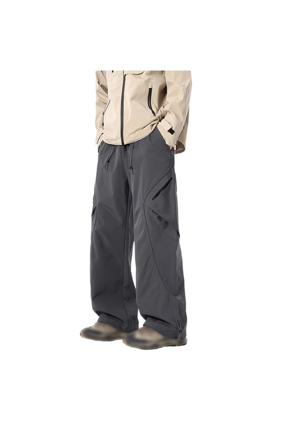 Mens Pants Straight Leg Joggers High Waist Loose Fit Slacks Baggytrousers Simple Style Clothing M Grey