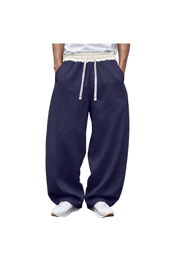 Mens Pants Straight Leg Mid Rise Lightweight Soft Stretch Flat Front Trousers With Pockets Trend Clothes 3Xl Blue