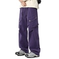 thumbnail image 1 of Rhuody Mens Pants Straight Leg Mid Rise Outdoor Pants Water Windproof Loose Fit Hiking Travel Sports Trousers Trend Clothing L Purple, 1 of 3