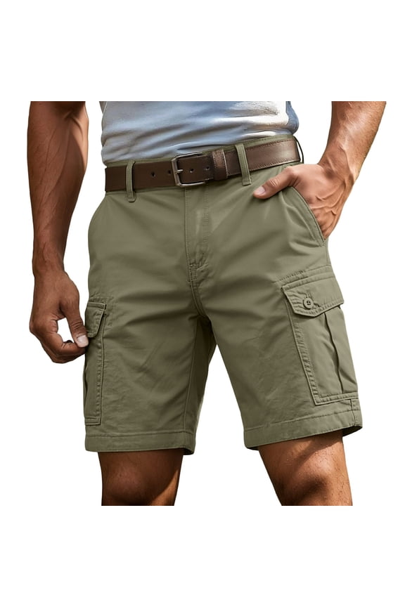 Mens Shorts Straight Fit Cargo Slacks Summer Lightweight Loose Fit Outdoor Workwear Streetwear Elastic Waist Trouser Simple Style Clothing 3Xl Green
