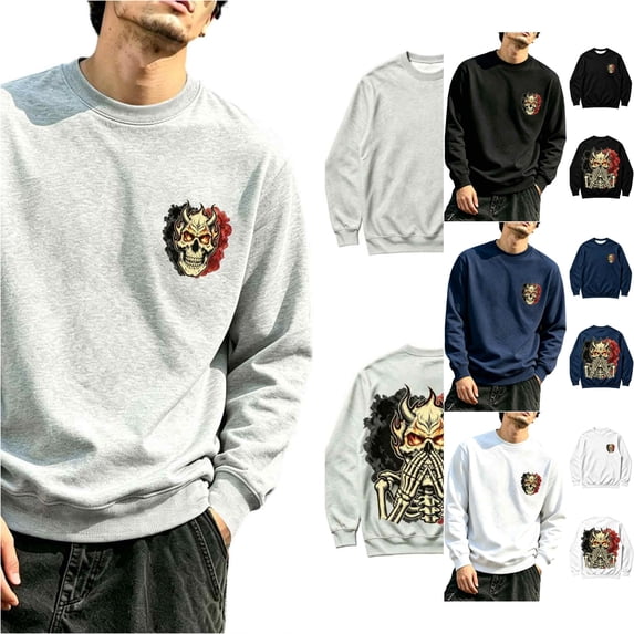 Rhuody Mens Sweatshirts O Neck Cartoon Graphic Long Sleeve Pullover Sweatshirt 2Xl Grey