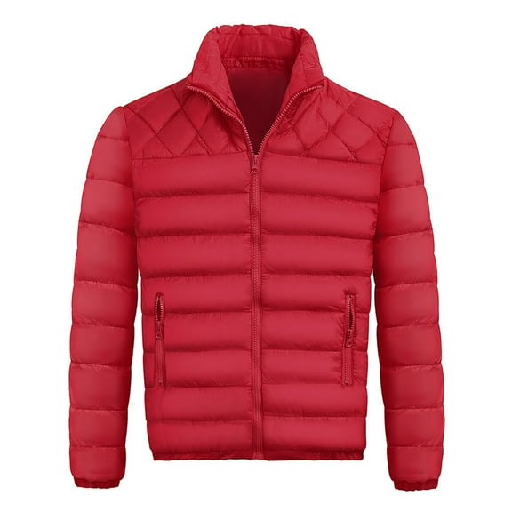 Rhuody Mens Winter Coats Men'S Long Sleeve Autumn Winter Zipper Warm Down Jacket Packable Light Coat Durable Tops Red 2Xl