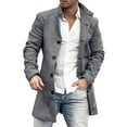 thumbnail image 1 of Rhuody Mens Winter Coats Winter Coat Lapel Long Sleeve Padded Leather Thicken Coat Durable Tops Grey L, 1 of 7